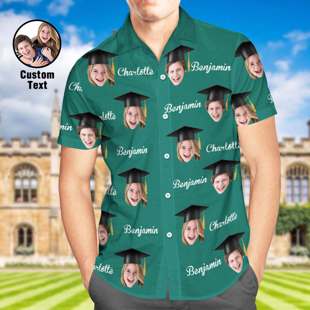 Custom Men's Hawaiian Shirt Personalized Face and Name Aloha Shirts for Graduation Party - auphotoblanket