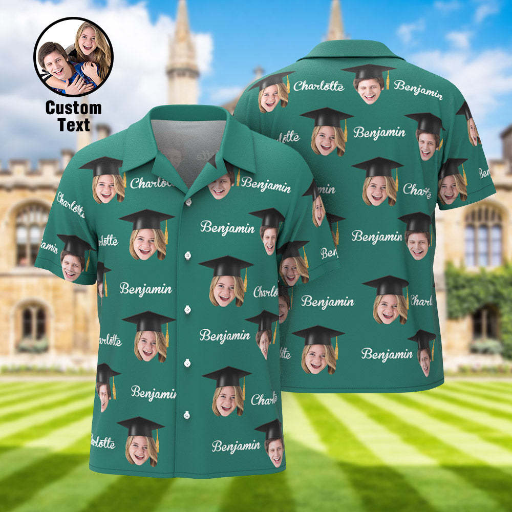 Custom Men's Hawaiian Shirt Personalized Face and Name Aloha Shirts for Graduation Party - auphotoblanket