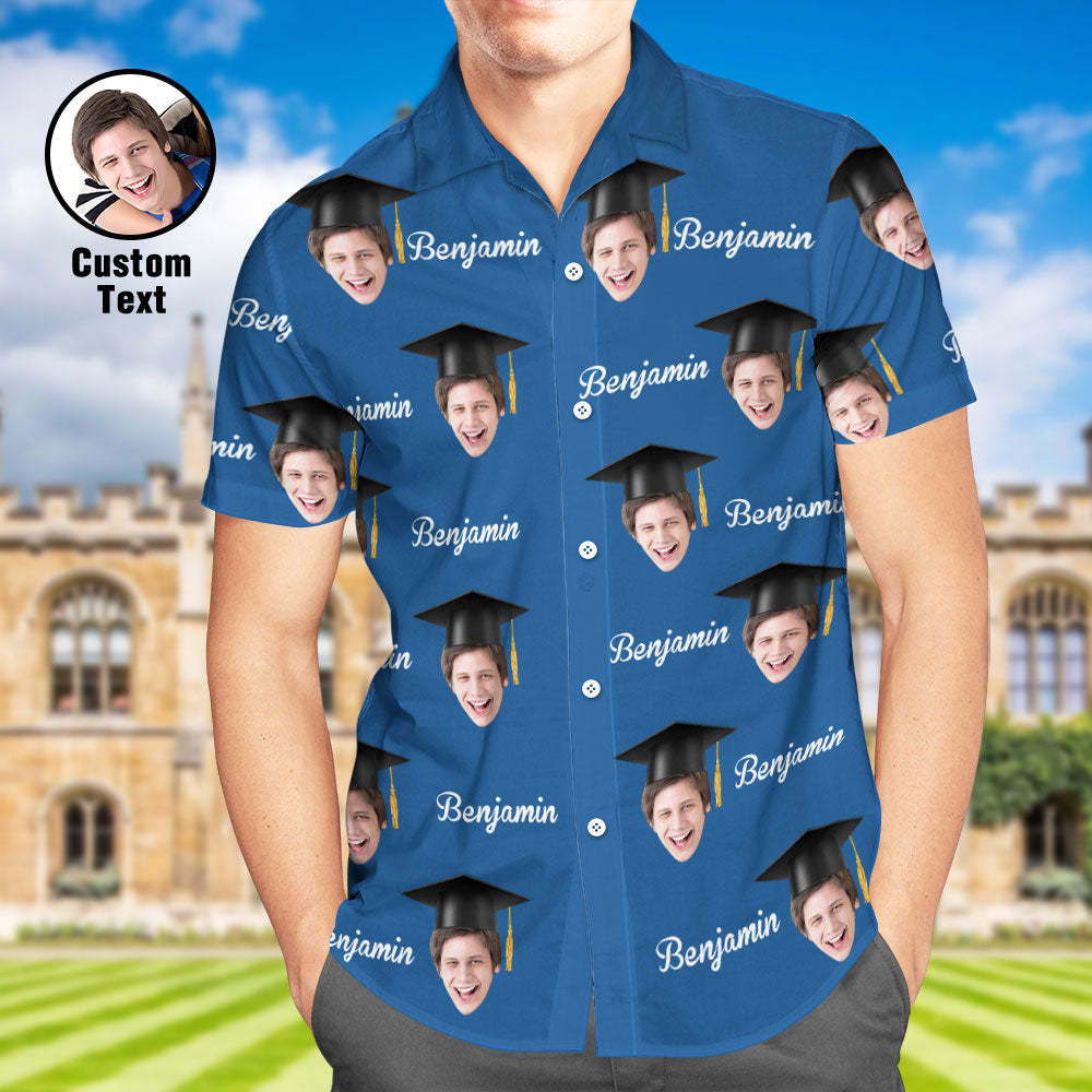 Custom Men's Hawaiian Shirt Personalized Face and Name Aloha Shirts for Graduation Party - auphotoblanket