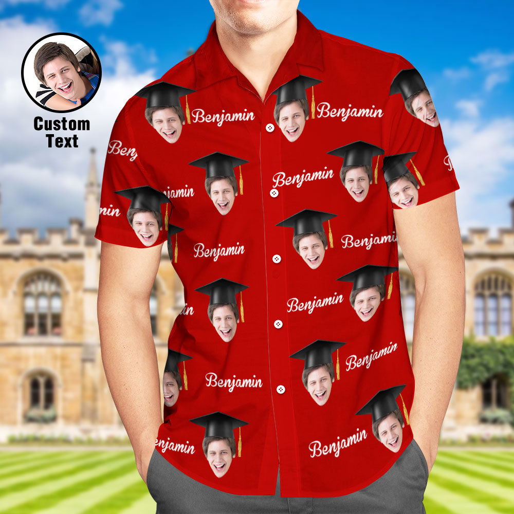 Custom Men's Hawaiian Shirt Personalized Face and Name Aloha Shirts for Graduation Party - auphotoblanket