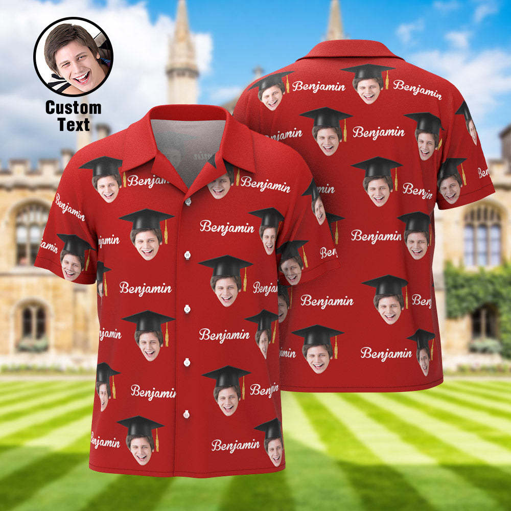 Custom Men's Hawaiian Shirt Personalized Face and Name Aloha Shirts for Graduation Party - auphotoblanket