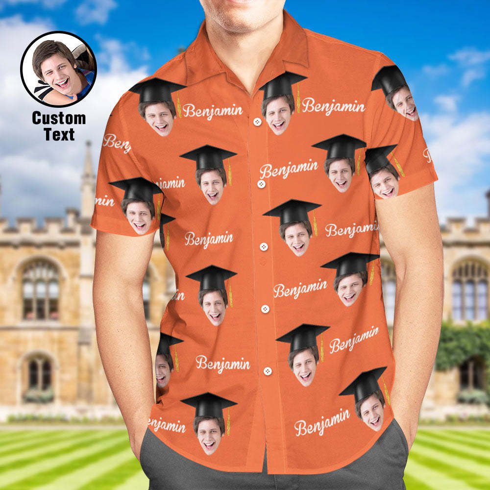Custom Men's Hawaiian Shirt Personalized Face and Name Aloha Shirts for Graduation Party - auphotoblanket