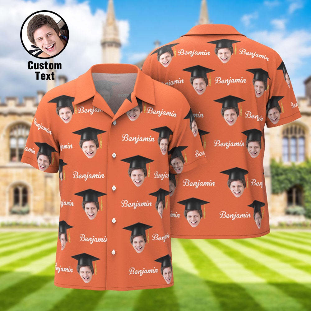 Custom Men's Hawaiian Shirt Personalized Face and Name Aloha Shirts for Graduation Party - auphotoblanket