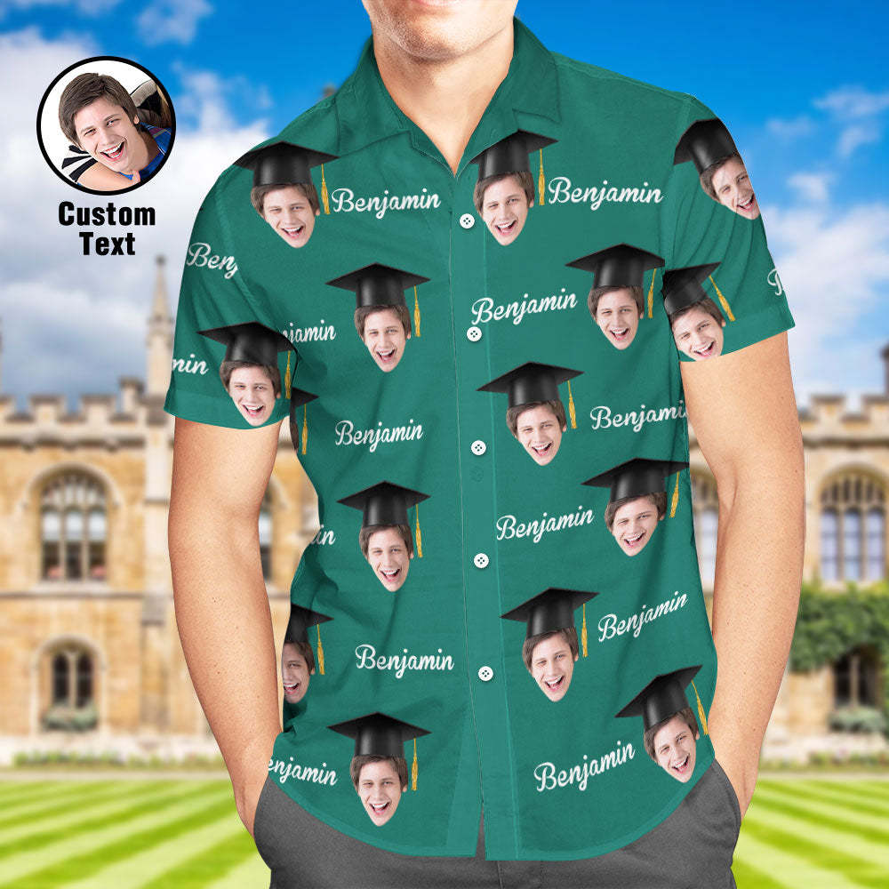 Custom Men's Hawaiian Shirt Personalized Face and Name Aloha Shirts for Graduation Party - auphotoblanket