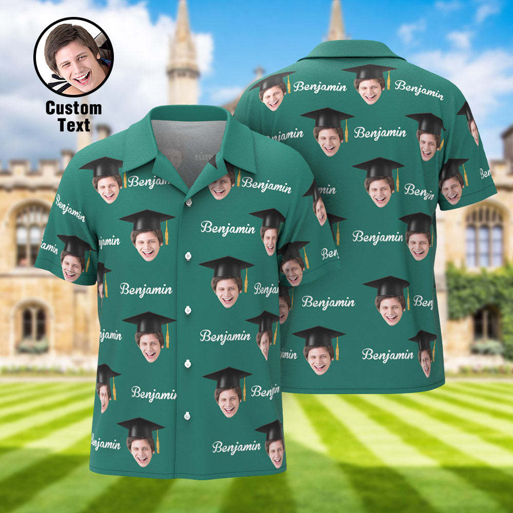 Custom Men's Hawaiian Shirt Personalized Face and Name Aloha Shirts for Graduation Party - auphotoblanket