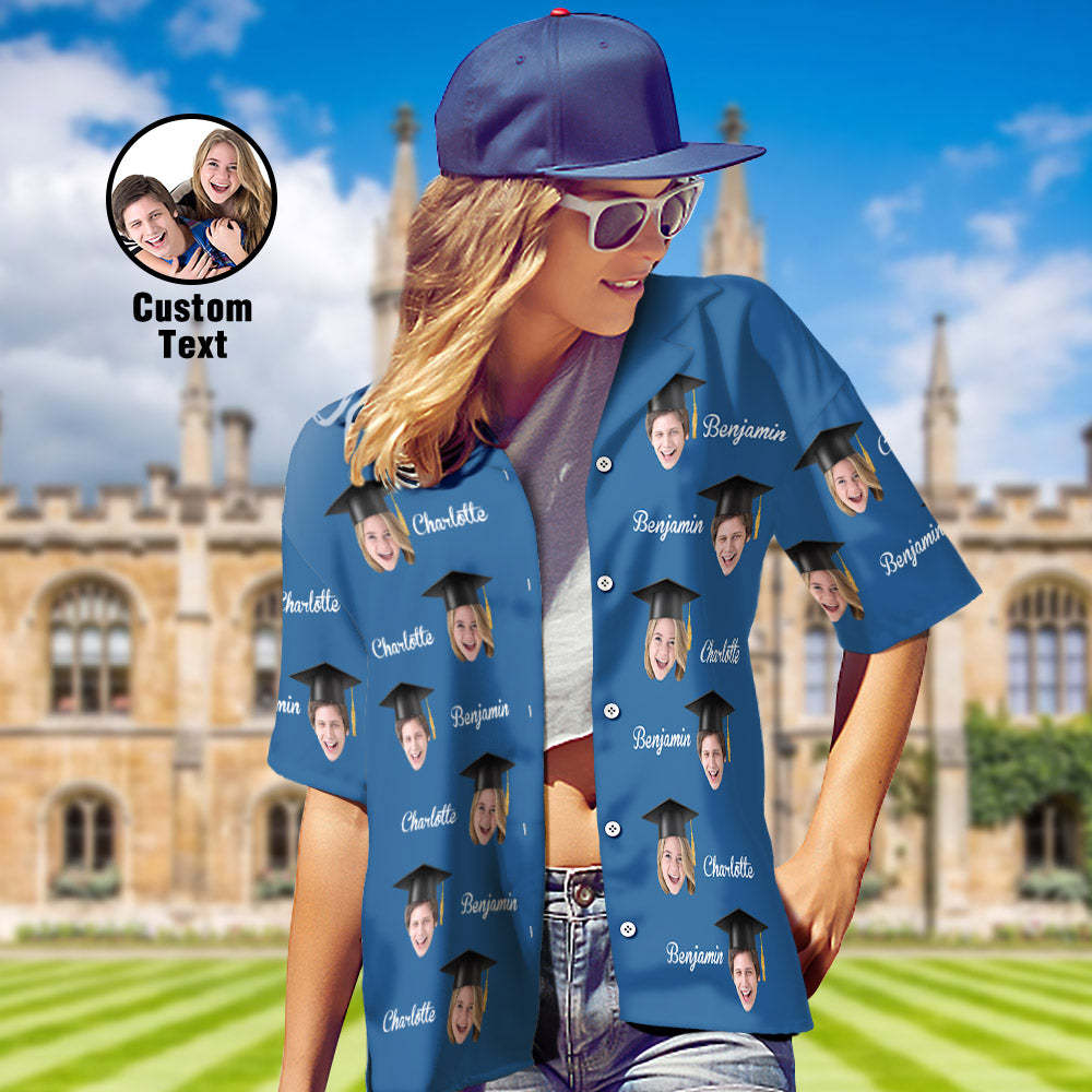 Custom Women's Hawaiian Shirt Personalized Face and Name Aloha Shirts for Graduation Party - auphotoblanket