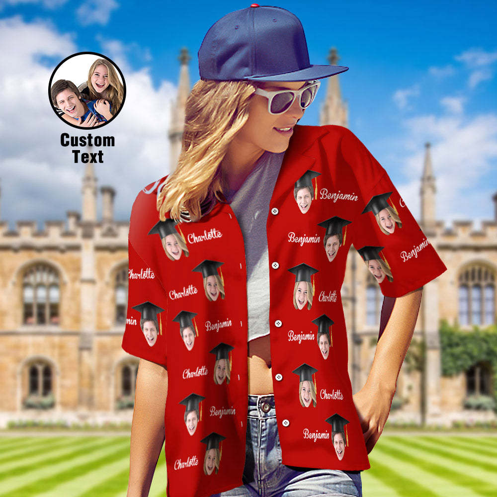 Custom Women's Hawaiian Shirt Personalized Face and Name Aloha Shirts for Graduation Party - auphotoblanket