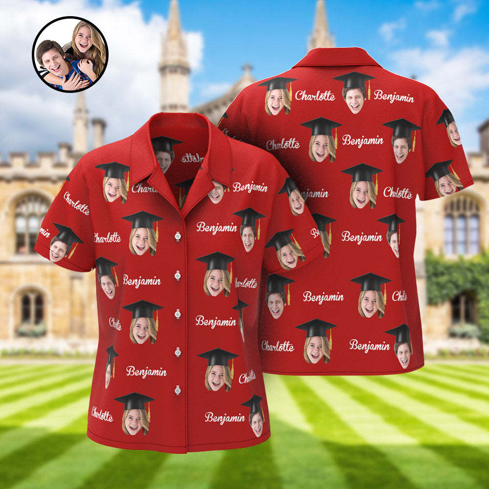 Custom Women's Hawaiian Shirt Personalized Face and Name Aloha Shirts for Graduation Party - auphotoblanket