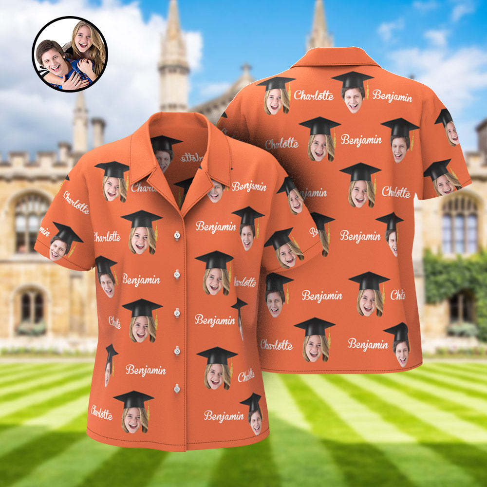 Custom Women's Hawaiian Shirt Personalized Face and Name Aloha Shirts for Graduation Party - auphotoblanket