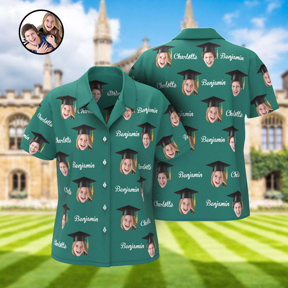 Custom Women's Hawaiian Shirt Personalized Face and Name Aloha Shirts for Graduation Party - auphotoblanket