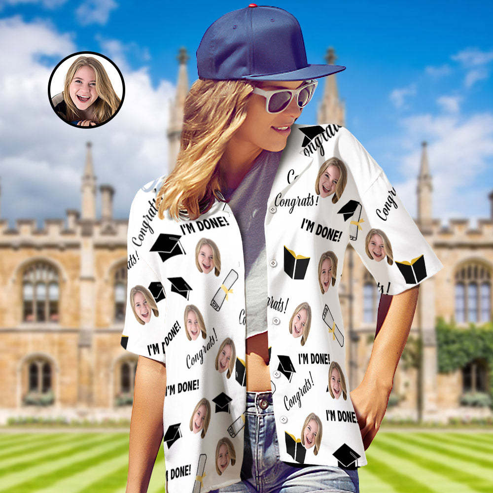 Custom Face Hawaiian Shirt Personalized Name Graduation Women's Aloha Shirts - auphotoblanket