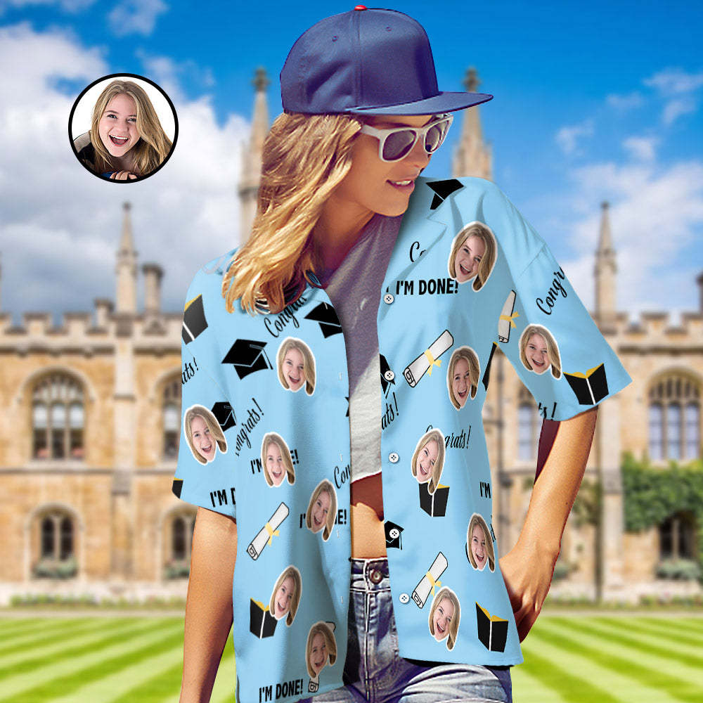 Custom Face Hawaiian Shirt Personalized Name Graduation Women's Aloha Shirts - auphotoblanket