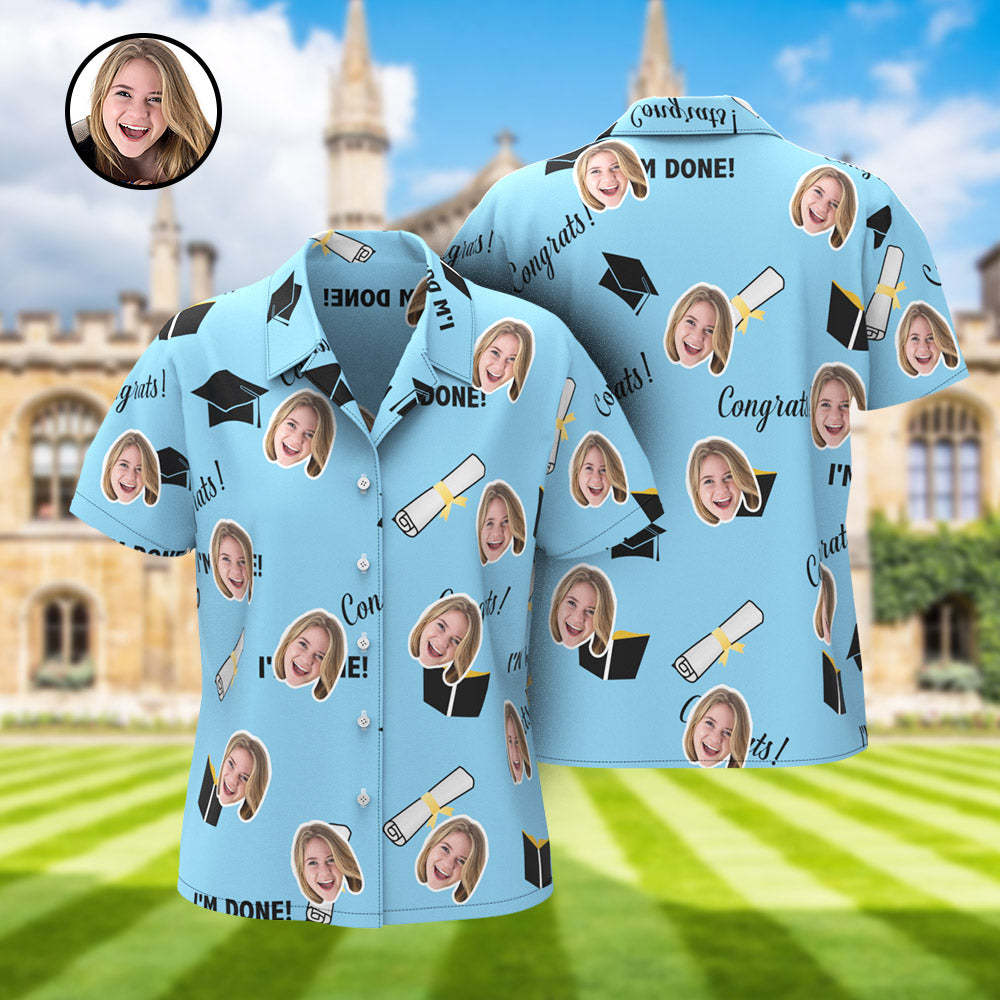 Custom Face Hawaiian Shirt Personalized Name Graduation Women's Aloha Shirts - auphotoblanket