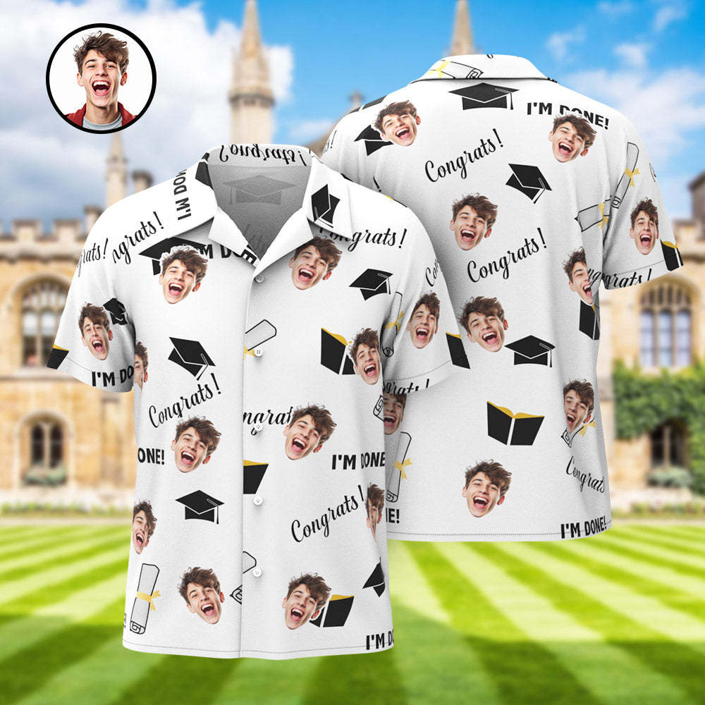 Custom Face Hawaiian Shirt Personalized Name Graduation Men's Aloha Shirts - auphotoblanket