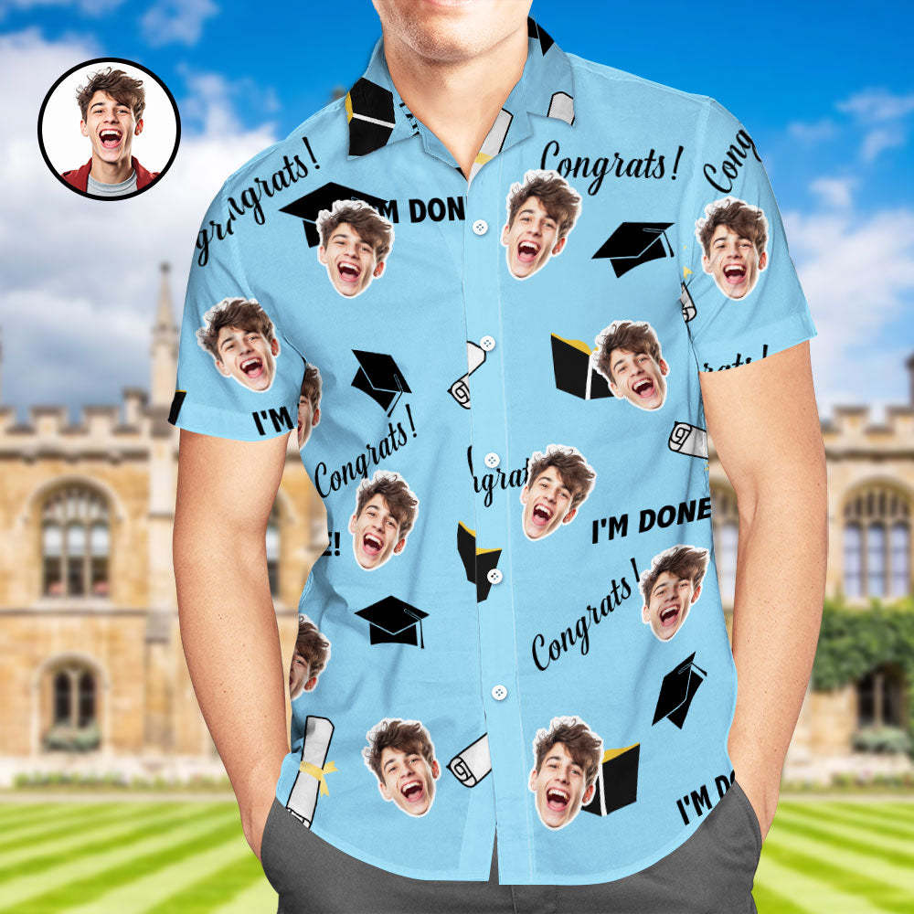 Custom Face Hawaiian Shirt Personalized Name Graduation Men's Aloha Shirts - auphotoblanket