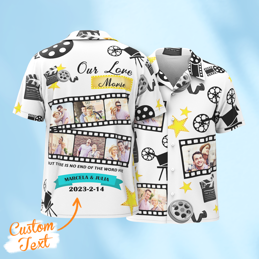 Custom Photo Hawaiian Shirts Our Love Movie Shirts With 3-6 Photos Button-down Shirts Gifts For Him - auphotoblanket