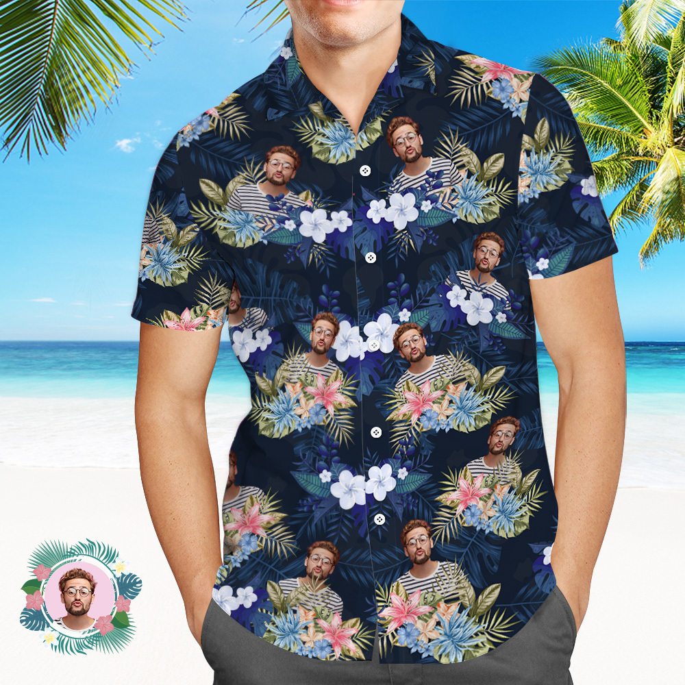 Vintage Custom Men Hawaiian Shirts With Hawaiian Style Pattern Photo Beach Shirts For Him - auphotoblanket