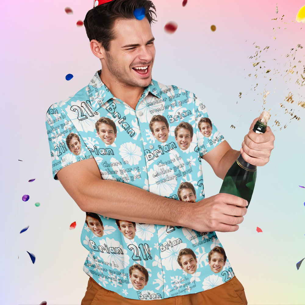 21th Birthday Custom Button-down Shirts Brithday Hawaiian Shirts Gifts For Him - auphotoblanket