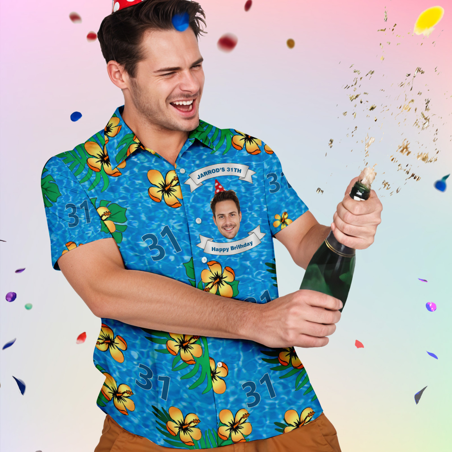 Birthday Hawaiian Shirts Custom Button-down Shirts Birthday Party Shirts Custom Face & Age - auphotoblanket