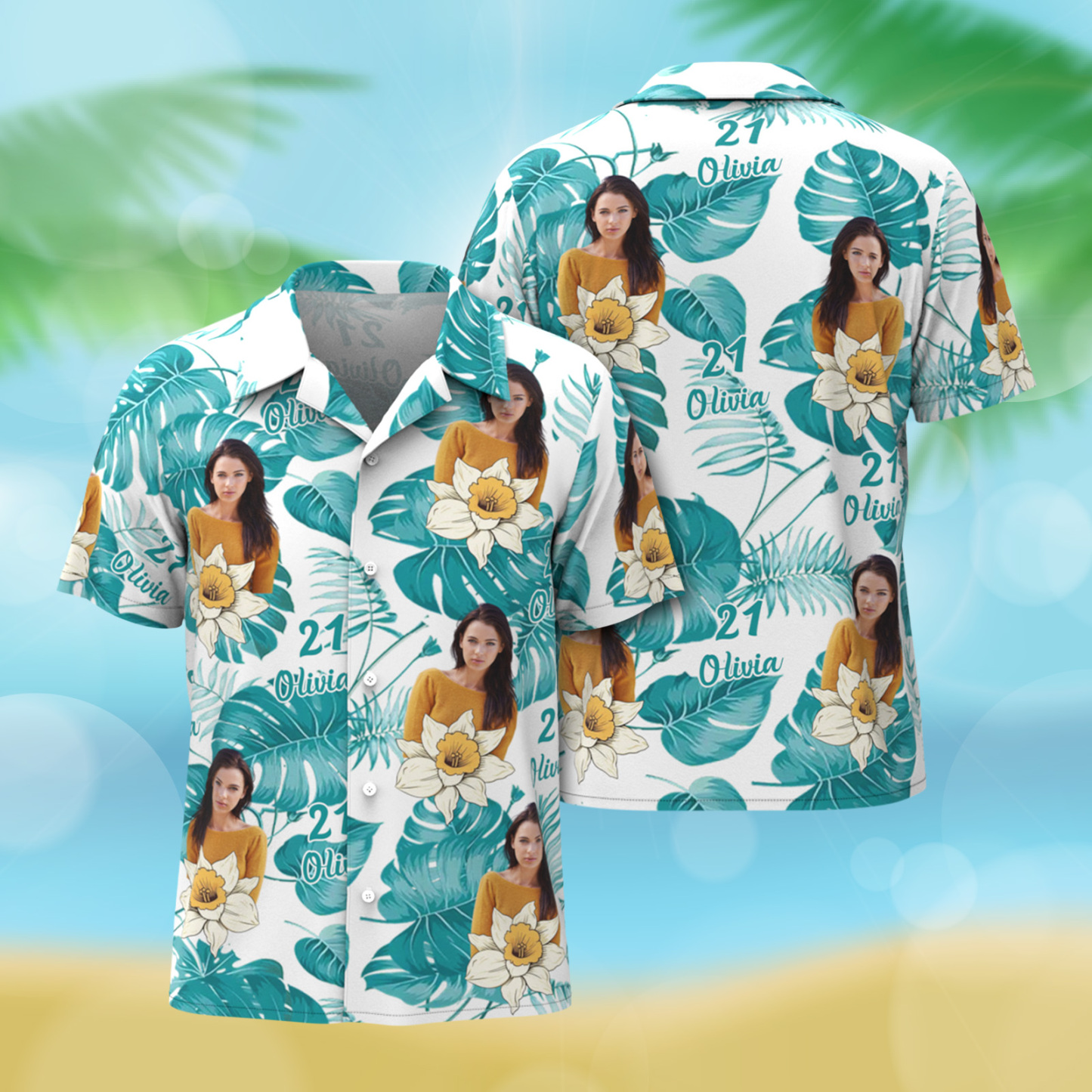 Custom Birthday Flowers Button-down Shirts Choose a Birthday Flower Custom Photo, Age & Name Hawaiian Shirts Gift For Him - auphotoblanket