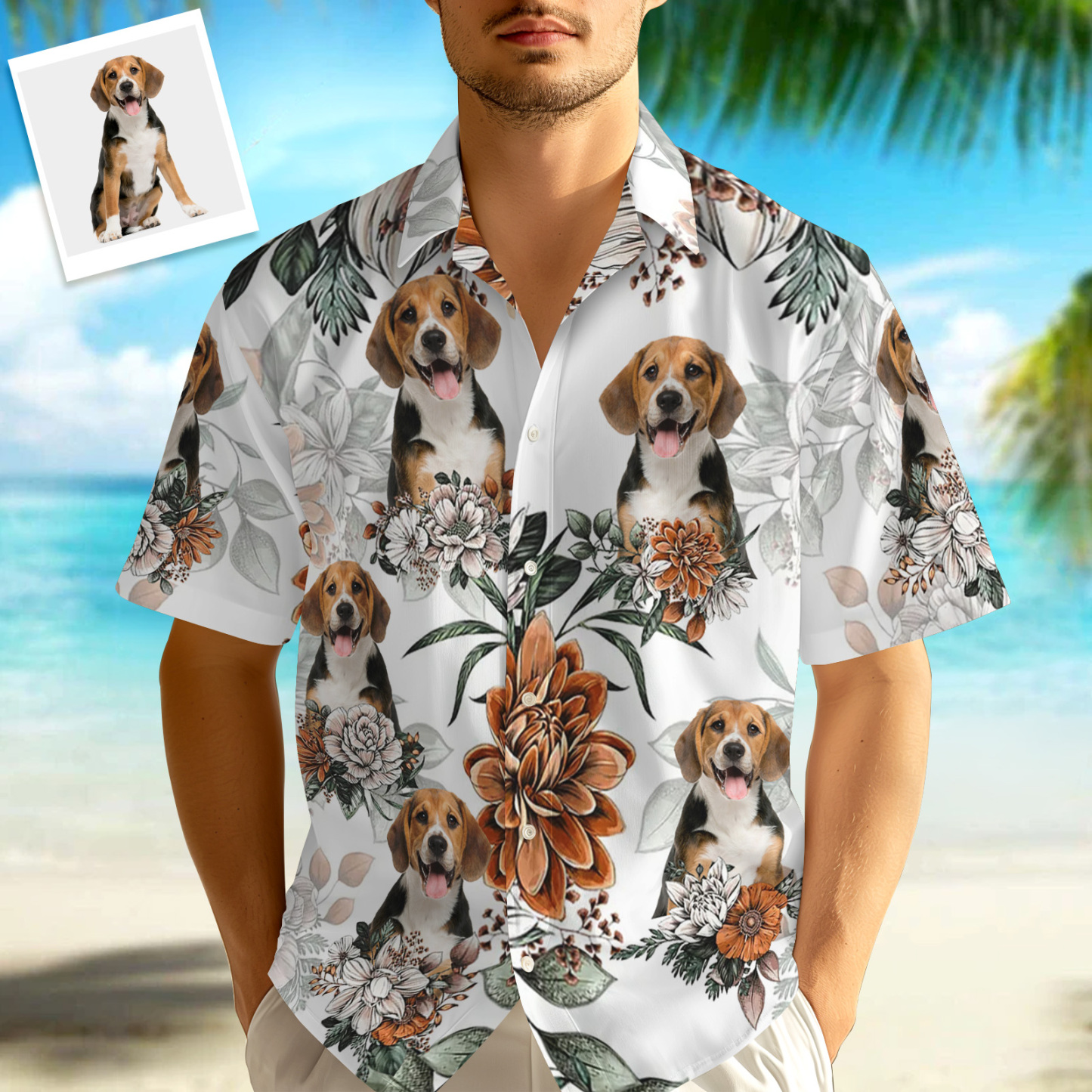 Custom Hawaiian Shirt With Pet Face Personalized Rose Hawaiian Shirt All Over Print Hawaiian Shirt For Men - auphotoblanket