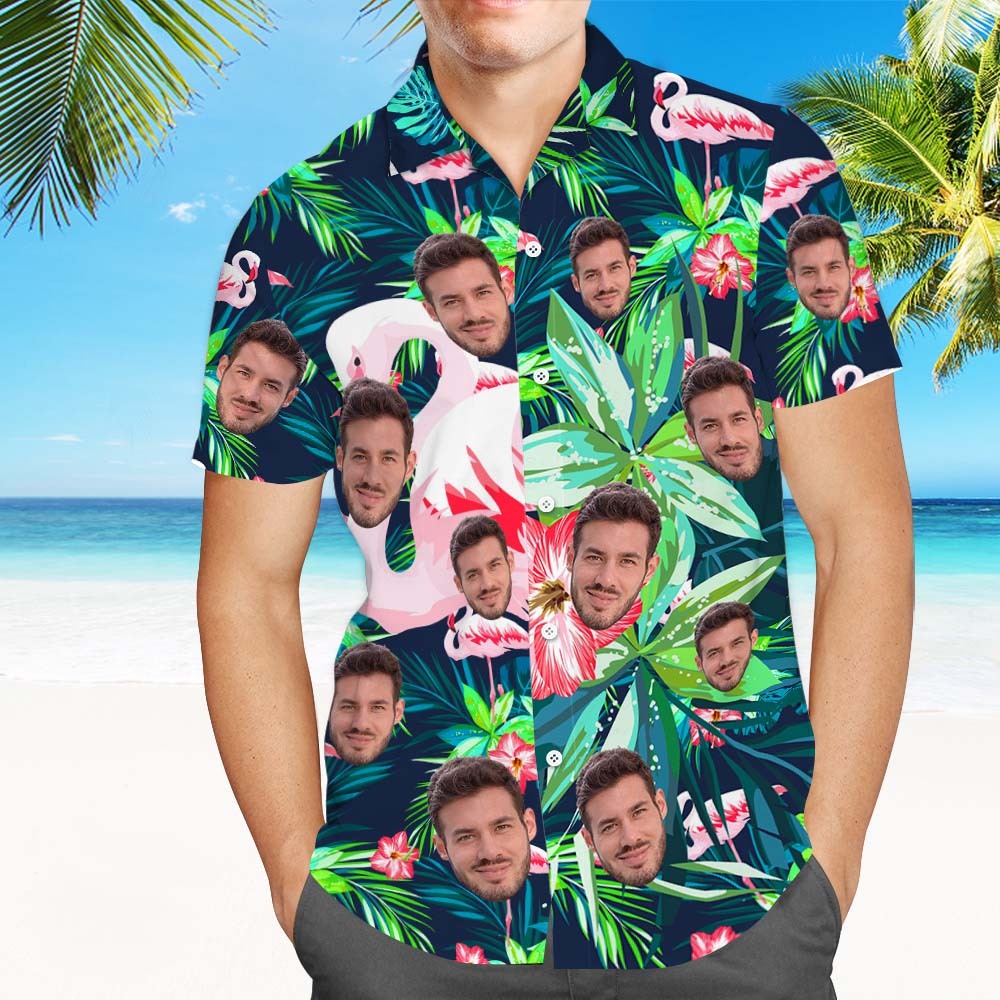 Men Custom Hawaiian Shirts With Leaves & Flowers Custom Beach Print Shirts Gifts For Him - auphotoblanket