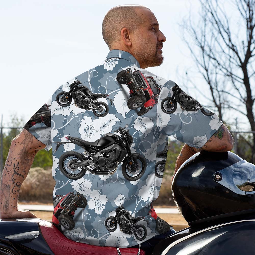 Upload Car/Motorcycle Photo Custom Hawaiian Shirts 1-3 Photos Flowers and Leaves Aloha Beach Shirt For Him - auphotoblanket
