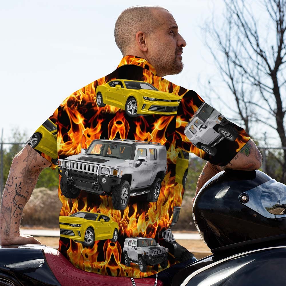 Upload Car/Motorcycle Photo Custom Hawaiian Shirts - Flame Vehicles Shirt With 1-3 Photos - auphotoblanket