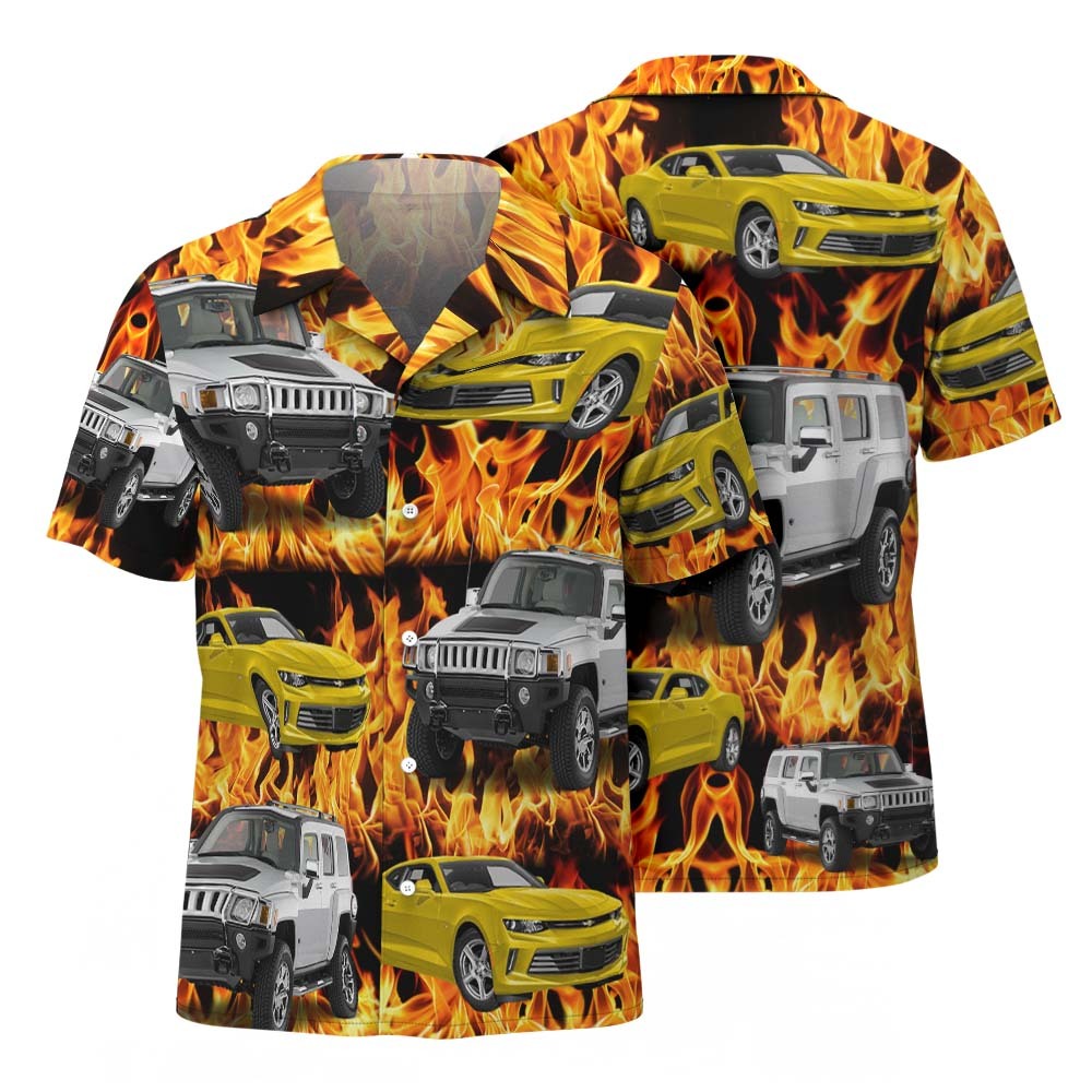 Upload Car/Motorcycle Photo Custom Hawaiian Shirts - Flame Vehicles Shirt With 1-3 Photos - auphotoblanket