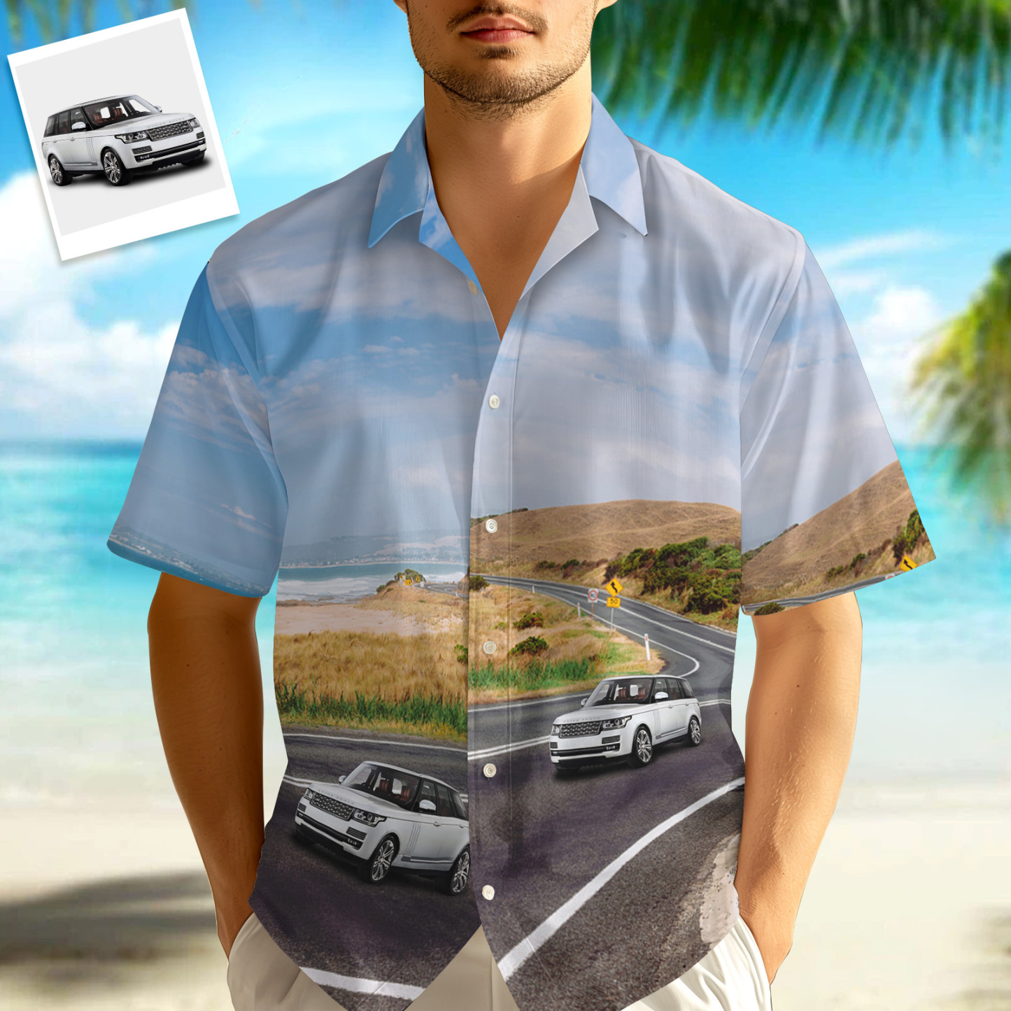 Upload Car/Motorcycle Photo Custom Hawaiian Shirts - Highway Driving Shirt For Him - auphotoblanket