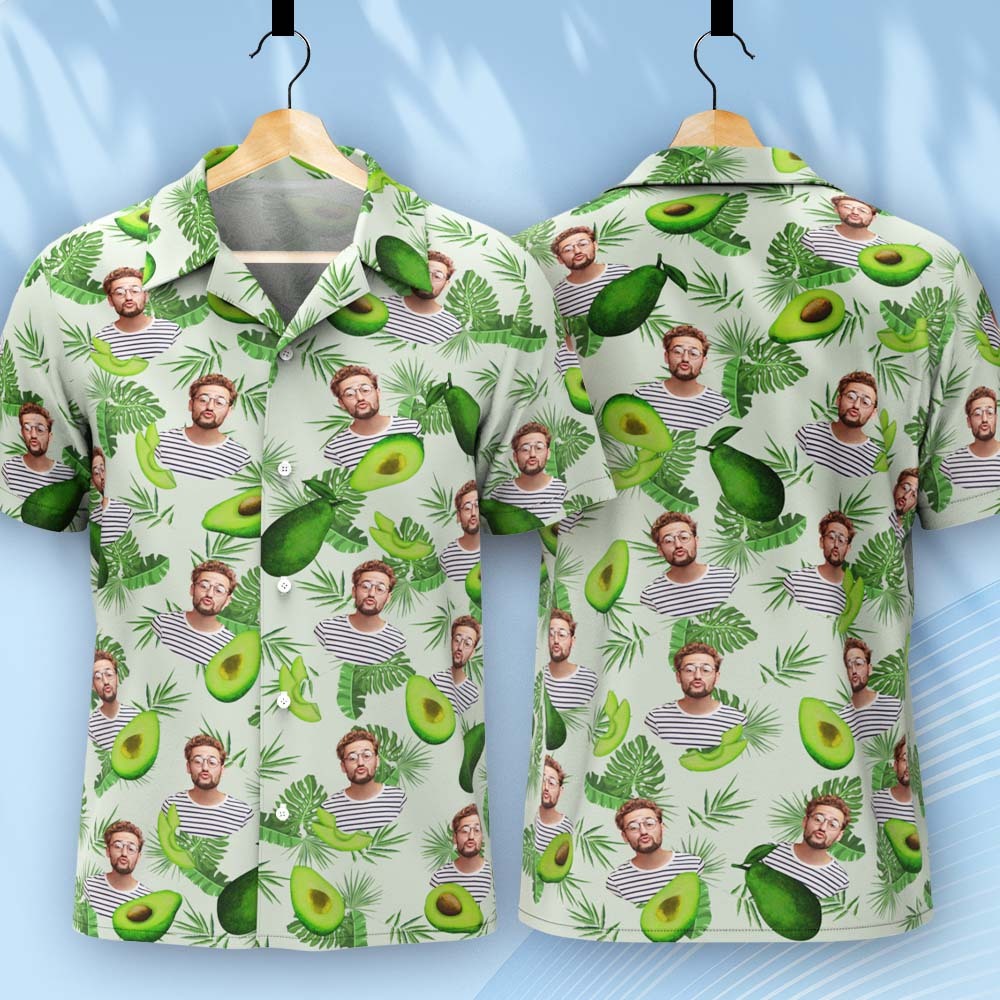 Custom Face Hawaiian Shirts Avocado Green Shirt Face Shirt - auphotoblanket