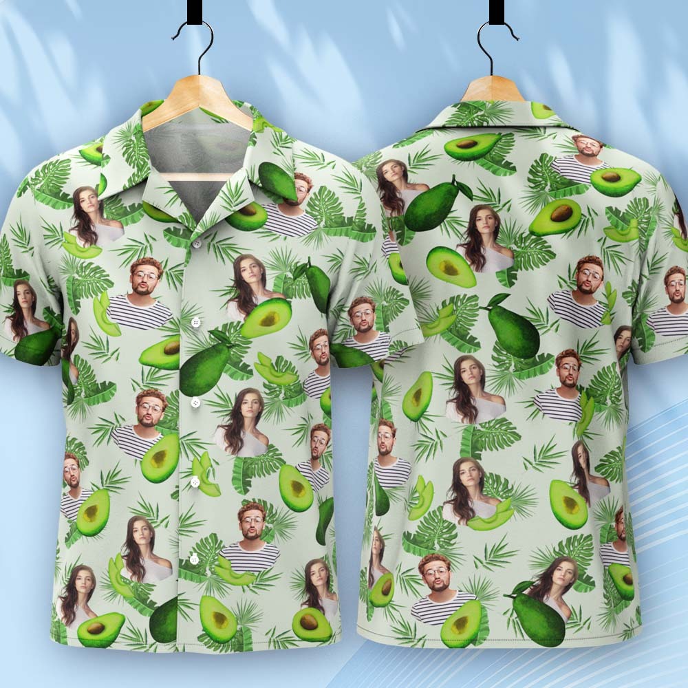 Custom Face Hawaiian Shirts Avocado Green Shirt Face Shirt - auphotoblanket