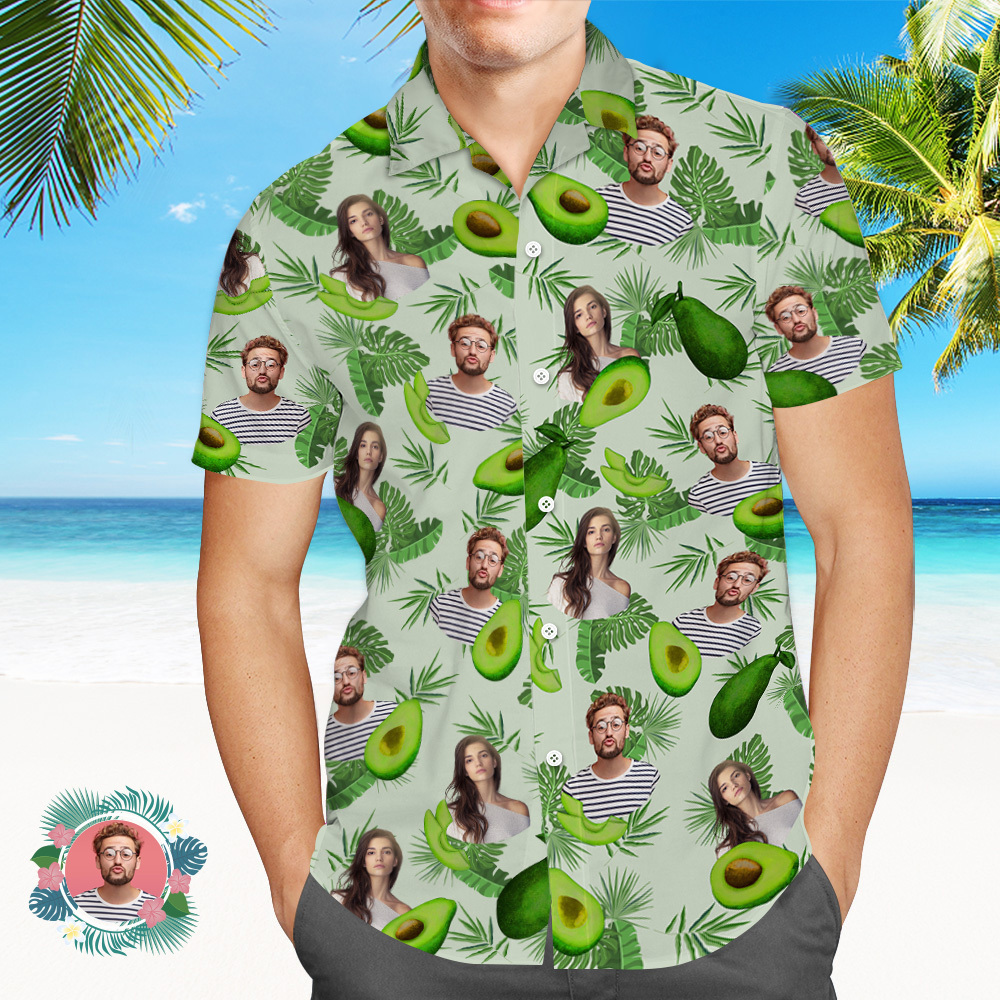 Custom Face Hawaiian Shirts Avocado Green Shirt Face Shirt - auphotoblanket