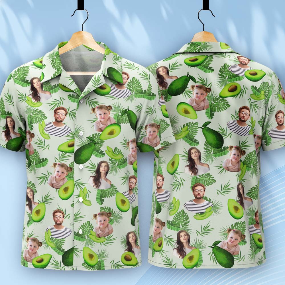 Custom Face Hawaiian Shirts Avocado Green Shirt Face Shirt - auphotoblanket