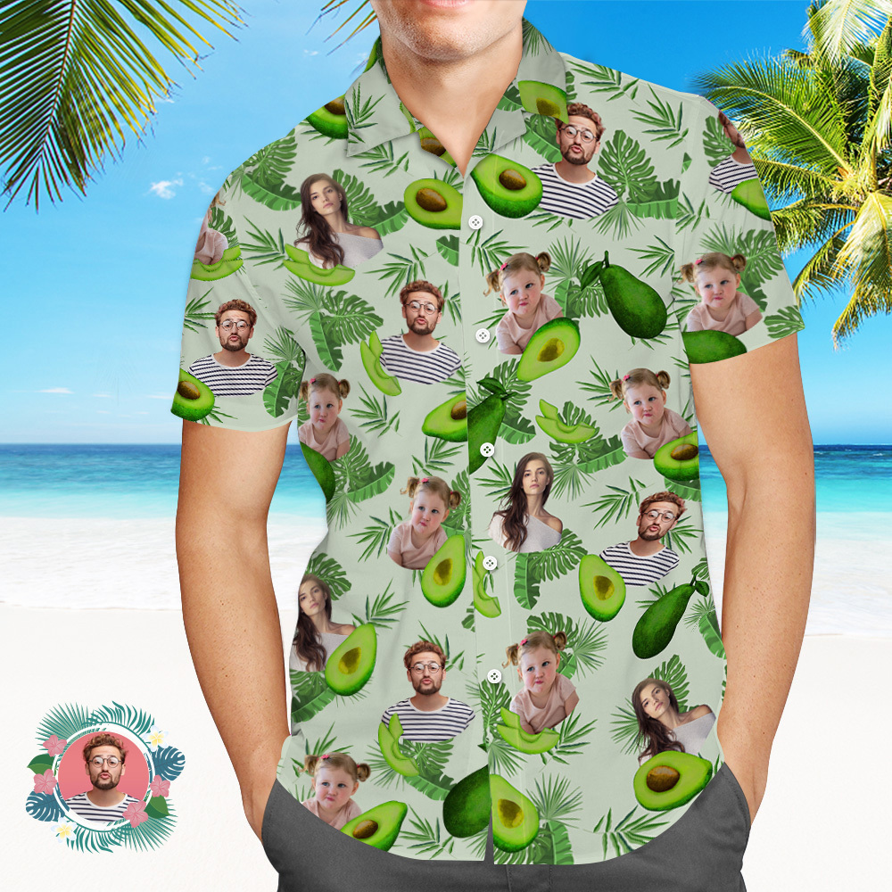 Custom Face Hawaiian Shirts Avocado Green Shirt Face Shirt - auphotoblanket
