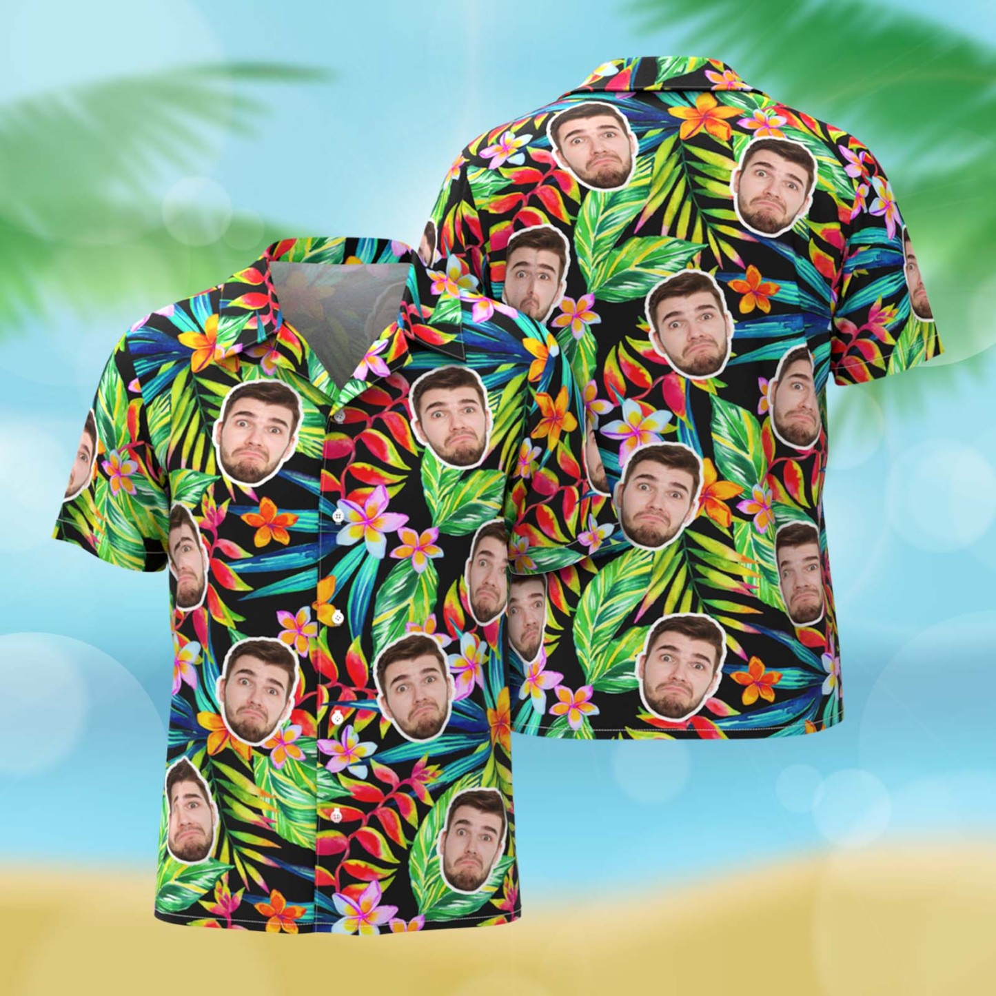 Hawaiian Shirts With 1-3 Faces Custom Button-down Shirts Gift For Him - auphotoblanket