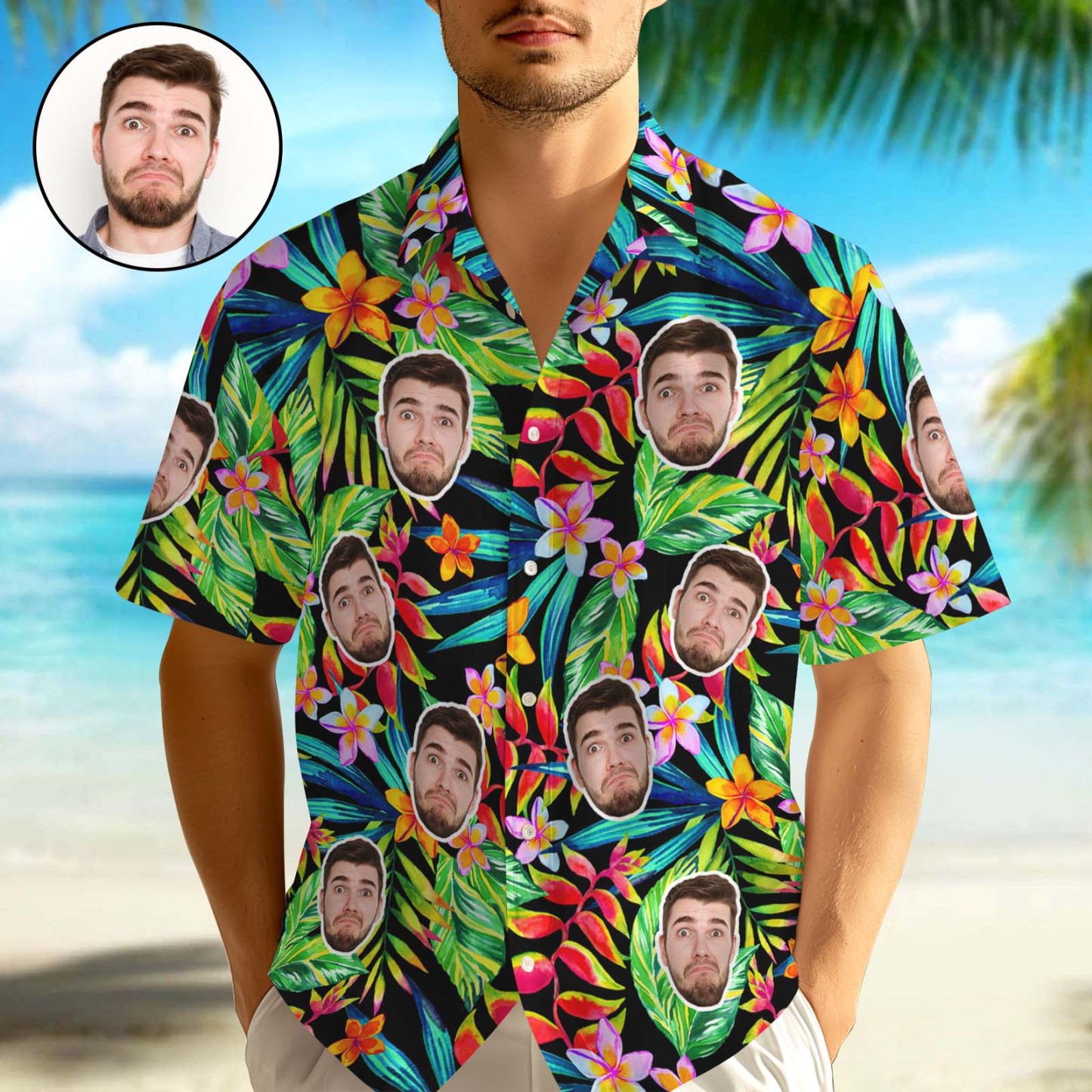 Hawaiian Shirts With 1-3 Faces Custom Button-down Shirts Gift For Him - auphotoblanket