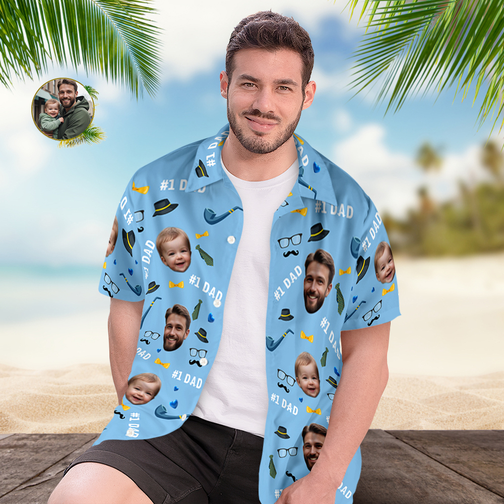 Father Custom Face With Exotic Tiki Pattern Personalized Photo Hawaiia