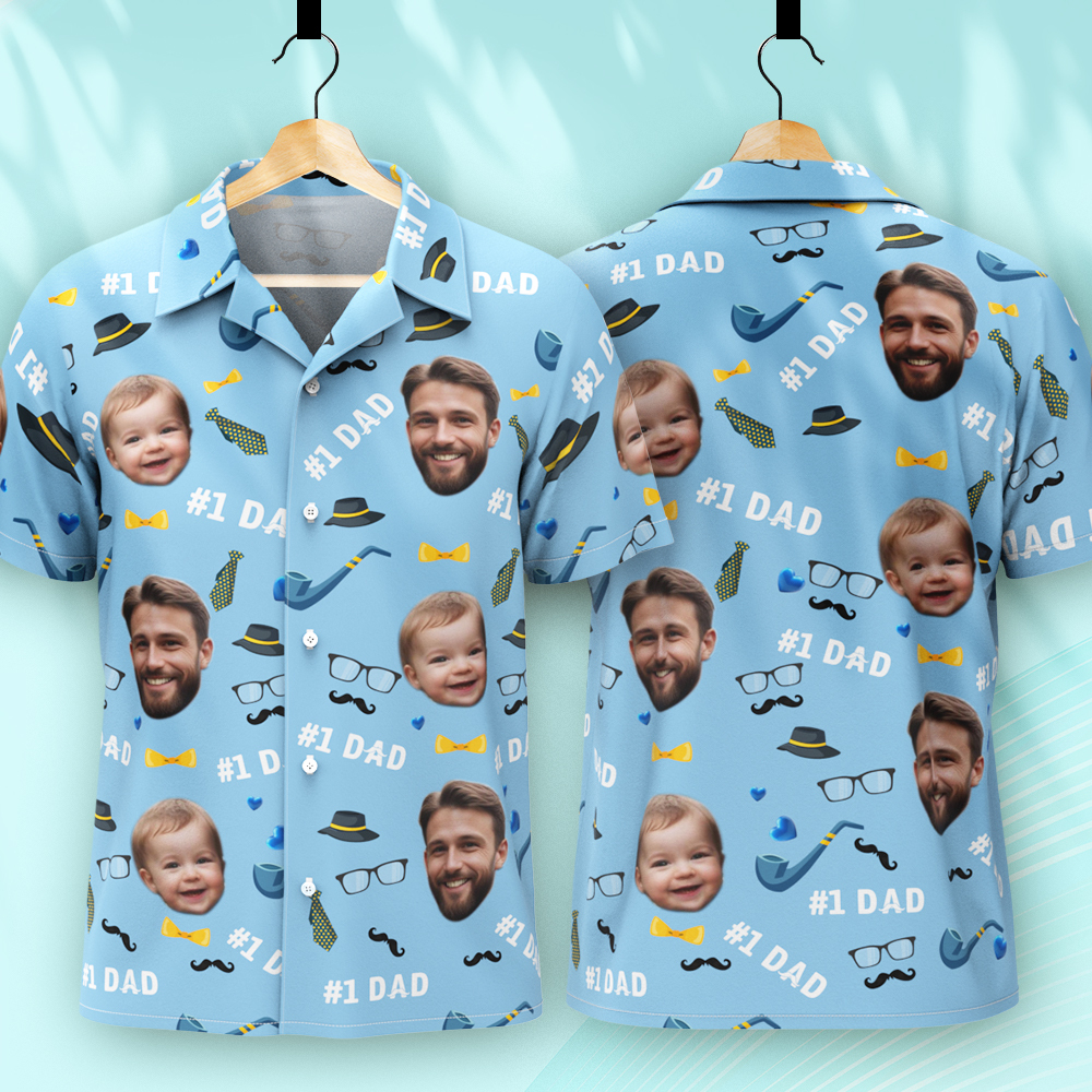 Father Custom Face With Exotic Tiki Pattern Personalized Photo Hawaiian Shirt