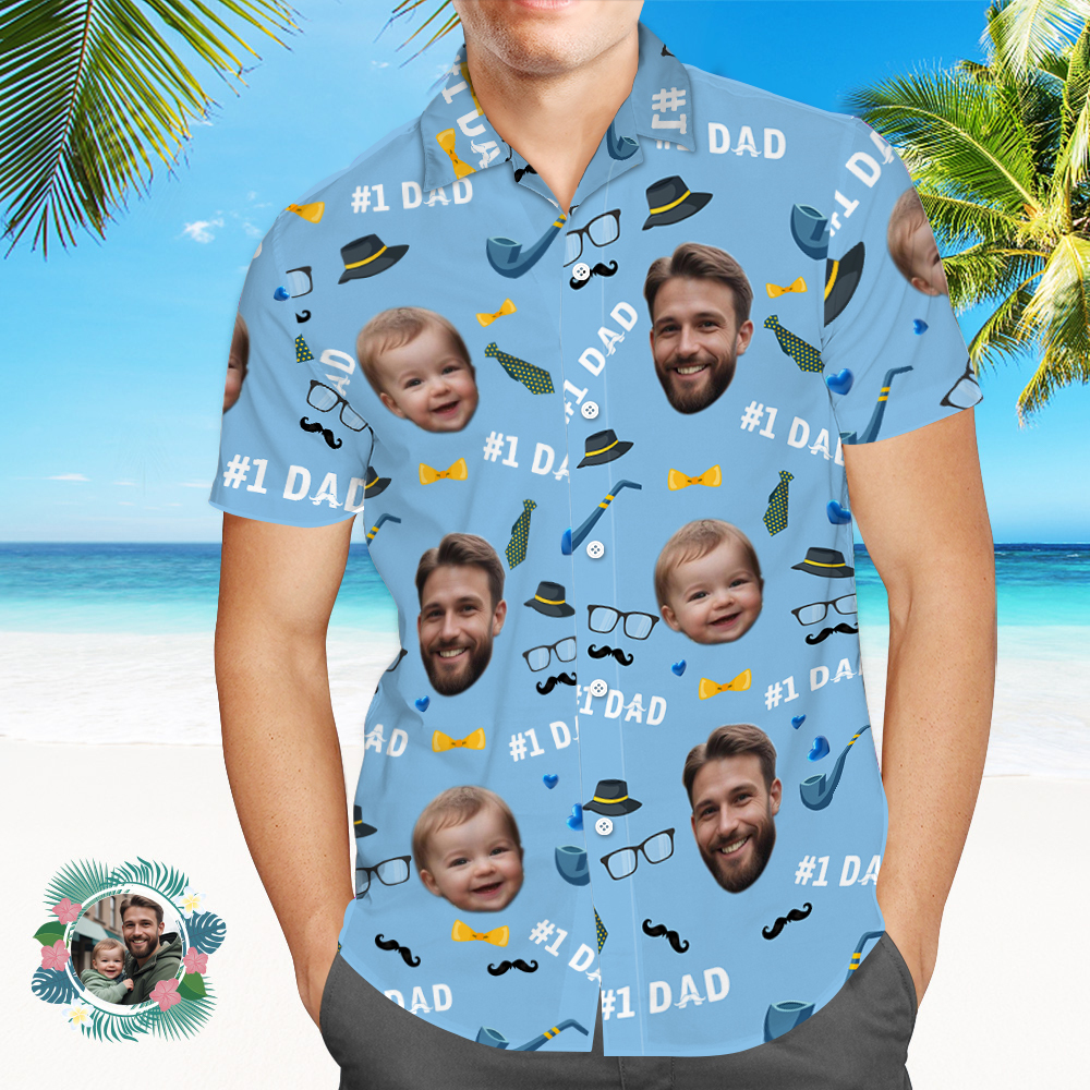 Father Custom Face With Exotic Tiki Pattern Personalized Photo Hawaiian Shirt
