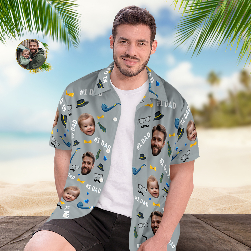 Father Custom Face With Exotic Tiki Pattern Personalized Photo Hawaiian Shirt