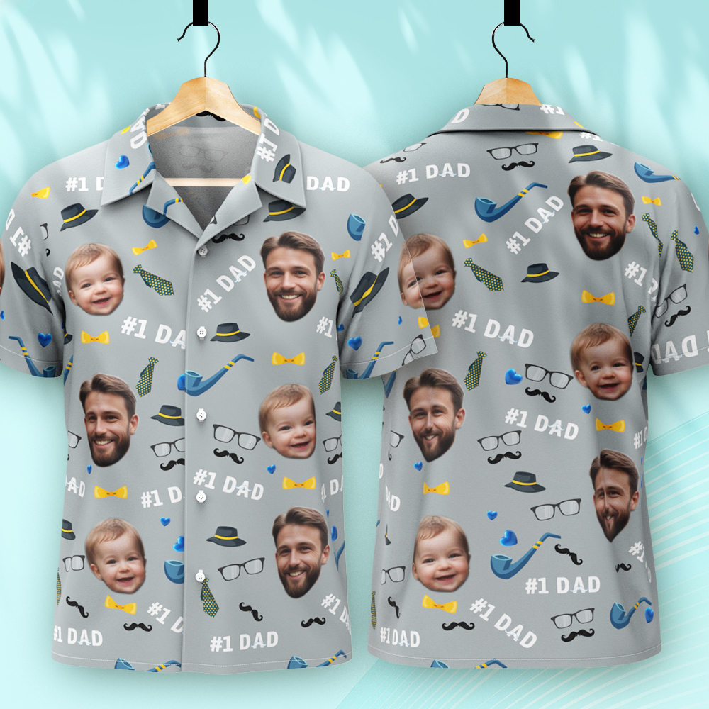 Father Custom Face With Exotic Tiki Pattern Personalized Photo Hawaiian Shirt