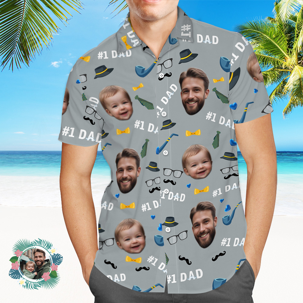 Father Custom Face With Exotic Tiki Pattern Personalized Photo Hawaiian Shirt
