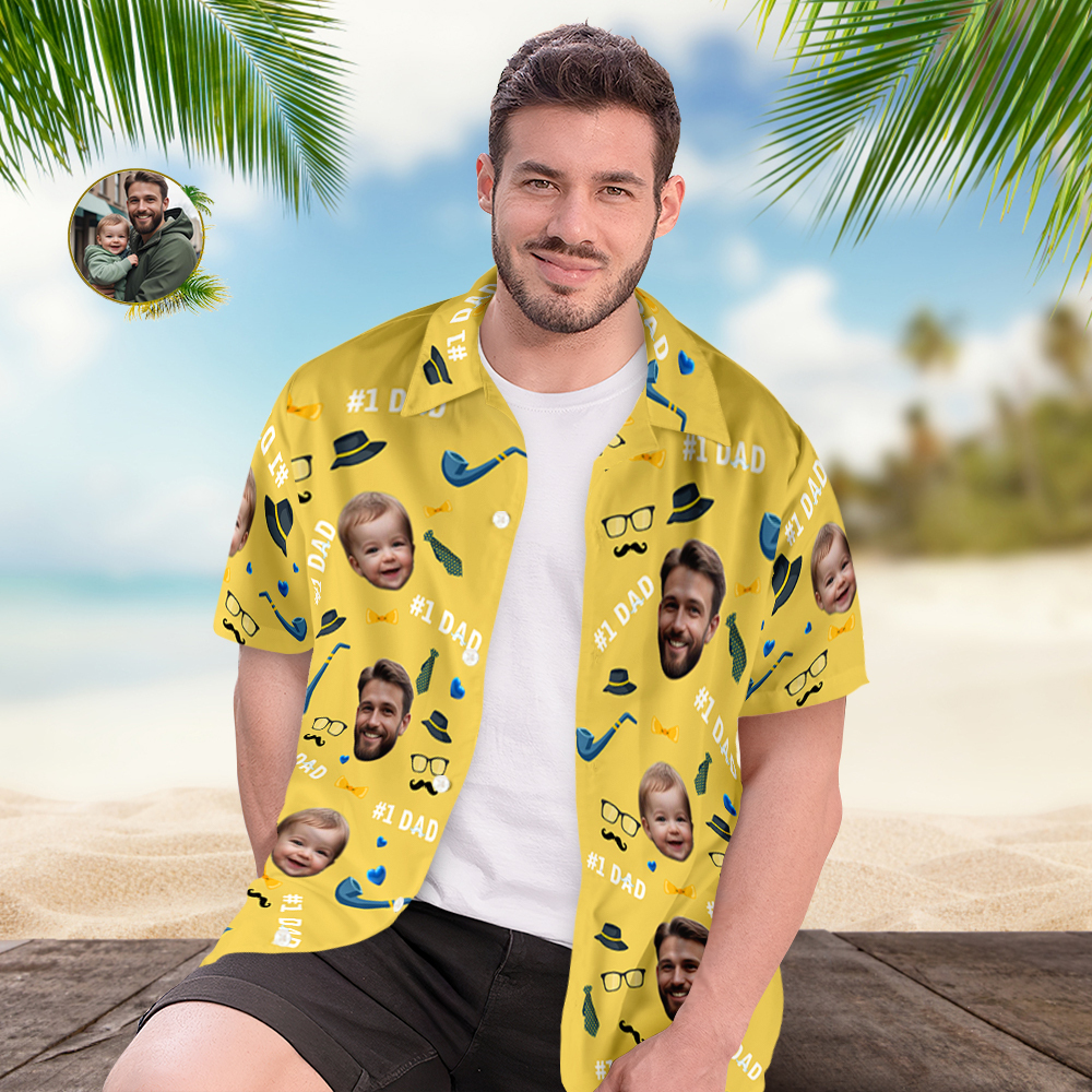 Father Custom Face With Exotic Tiki Pattern Personalized Photo Hawaiian Shirt