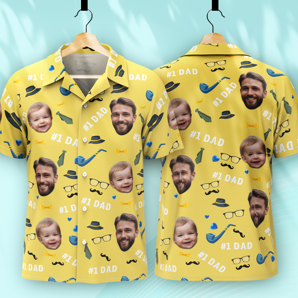 Father Custom Face With Exotic Tiki Pattern Personalized Photo Hawaiian Shirt