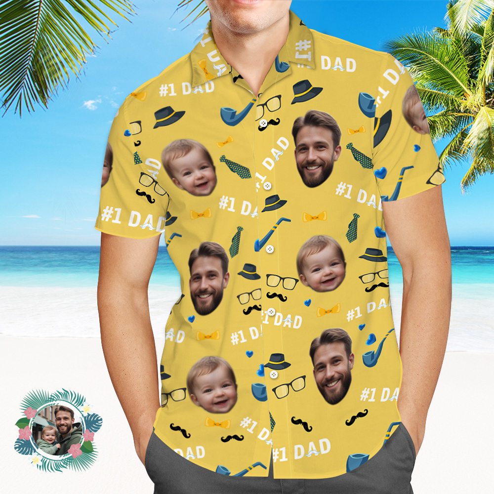 Father Custom Face With Exotic Tiki Pattern Personalized Photo Hawaiian Shirt