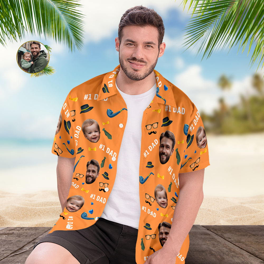 Father Custom Face With Exotic Tiki Pattern Personalized Photo Hawaiian Shirt