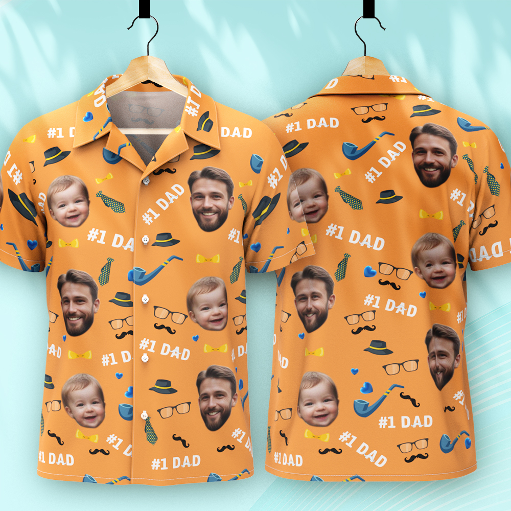 Father Custom Face With Exotic Tiki Pattern Personalized Photo Hawaiian Shirt