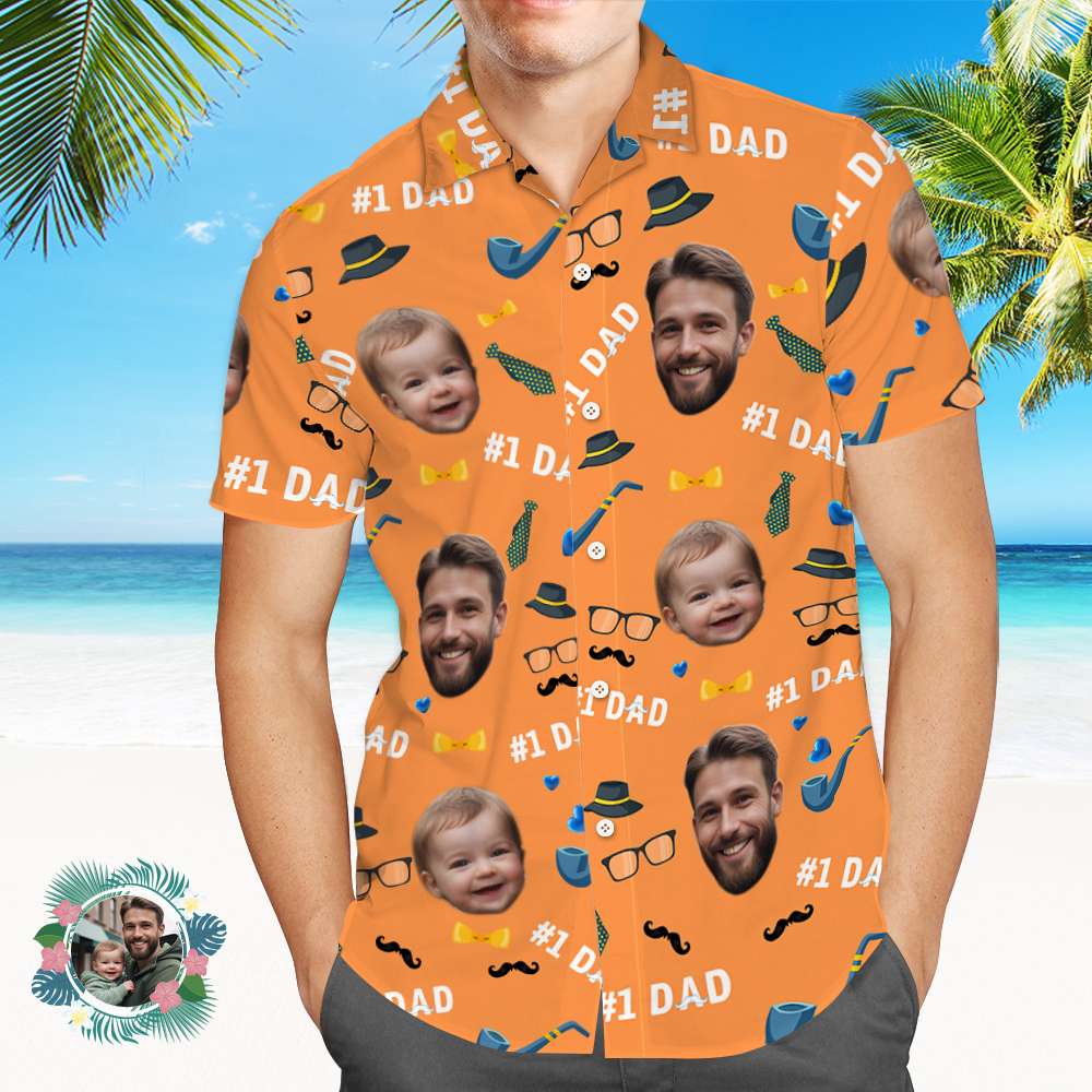 Father Custom Face With Exotic Tiki Pattern Personalized Photo Hawaiian Shirt