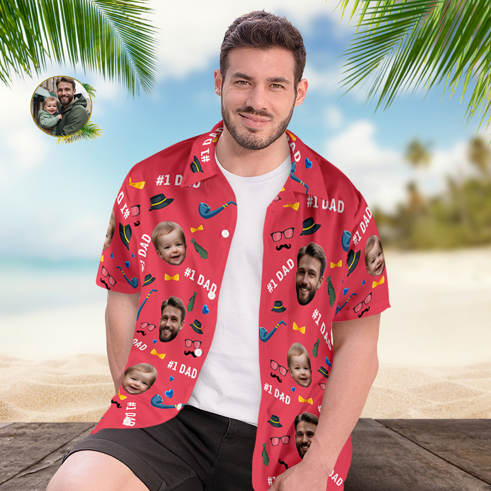 Father Custom Face With Exotic Tiki Pattern Personalized Photo Hawaiian Shirt